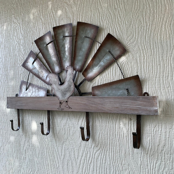 24" GALVANIZED HALF WINDMILL WESTERN KEY HOLDER HOOK WALL ART METAL WESTERN HOME DECOR NEW