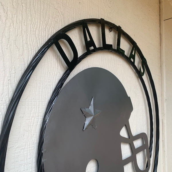 24", 32",36" DALLAS COWBOYS HELMET SIGN SILVER & BLACK CUSTOM METAL VINTAGE CRAFT TEAM SIGN HANDMADE