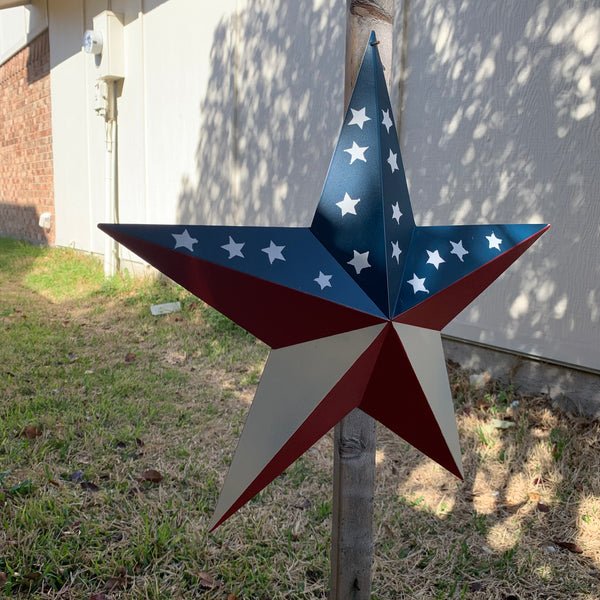 12",16",24",30",36" USA AMERICAN FLAG STAR RED WHITE & BLUE METAL BARN STAR METAL WALL ART HANDMADE