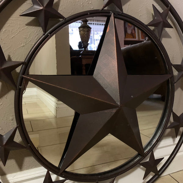 24" MULTI STAR WITH MIRROR METAL ART WESTERN HOME WALL DECOR RUSTIC BROWN NEW HANDMADE