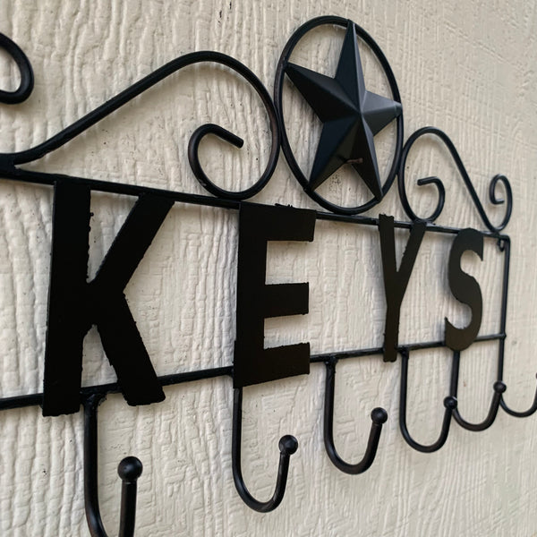 16"x10" LONESTAR KEYS HOLDER METAL HOOKS HANDMADE USA WALL ART METAL WESTERN HOME DECOR NEW BLACK