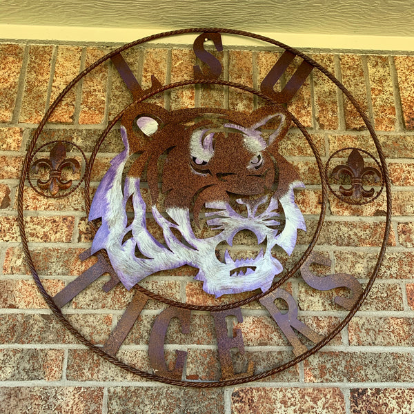12,18",24",32" LSU TIGERS PURPLE WHITE CUSTOM METAL TEAM VINTAGE CRAFT HANDMADE