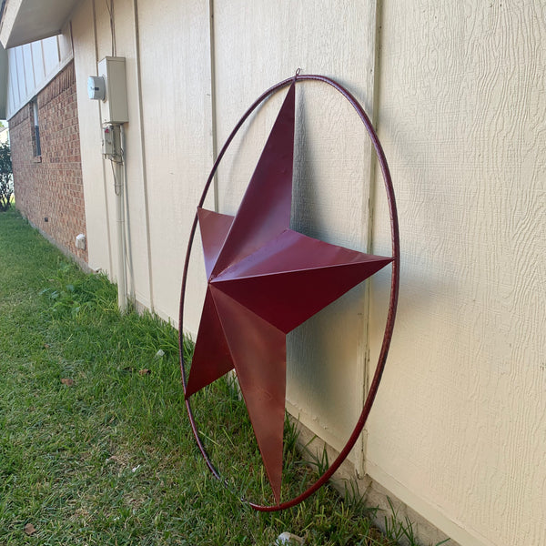 24",32",36" CRANBERRY RED STAR BARN METAL LONESTAR TWISTED ROPE RING WALL ART WESTERN HOME DECOR BRAND NEW