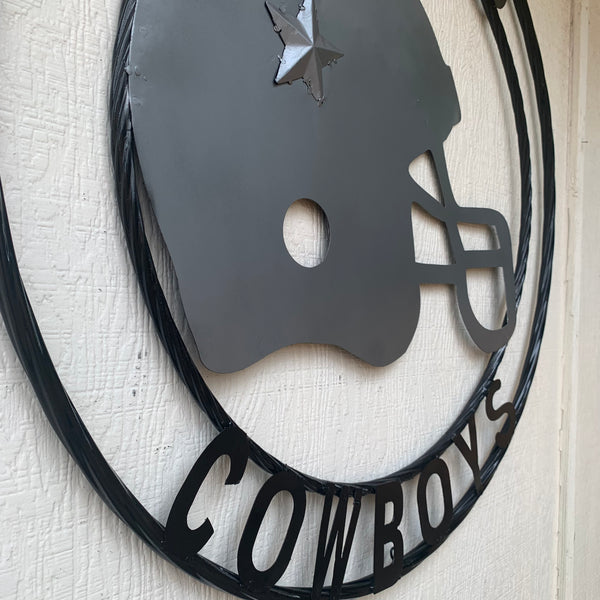 24", 32",36" DALLAS COWBOYS HELMET SIGN SILVER & BLACK CUSTOM METAL VINTAGE CRAFT TEAM SIGN HANDMADE