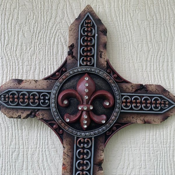 P&G FLEUR DE LIS STONE CROSS WESTERN HOME DECOR NEW ART--FREE SHIPPING
