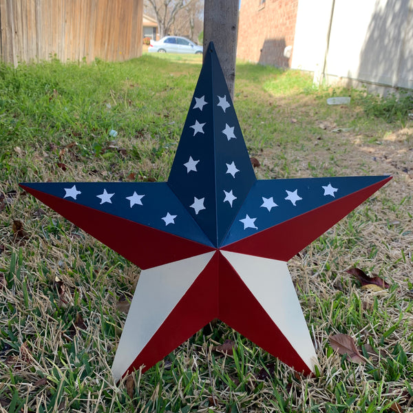 12",16",24",30",36" USA AMERICAN FLAG STAR RED WHITE & BLUE METAL BARN STAR METAL WALL ART HANDMADE