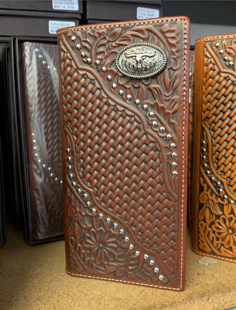 LONGHORN GENUINE LEATHER WESTERN CHECKBOOK MEN'S WALLET WESTERN FASHION
