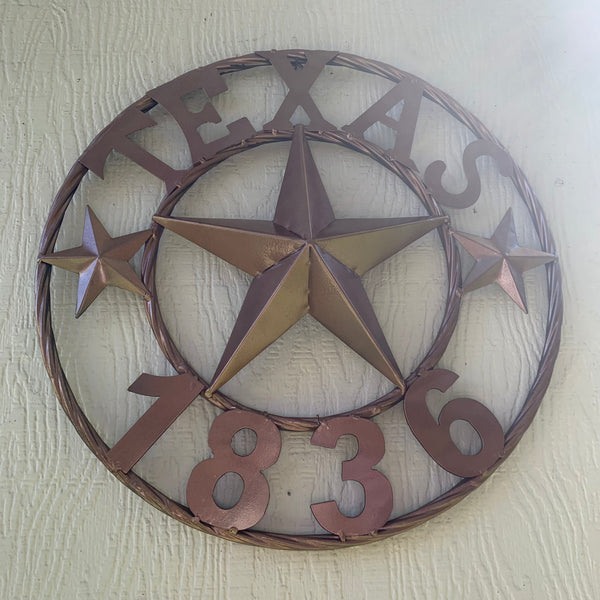 16", 20", 24", 32" TEXAS 1836 HAMMERED COPPER  BARN STAR METAL WALL WESTERN HOME DECOR RED WHITE BLUE ART