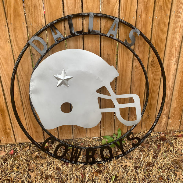 24", 32",36" DALLAS COWBOYS HELMET SIGN SILVER & BLACK CUSTOM METAL VINTAGE CRAFT TEAM SIGN HANDMADE