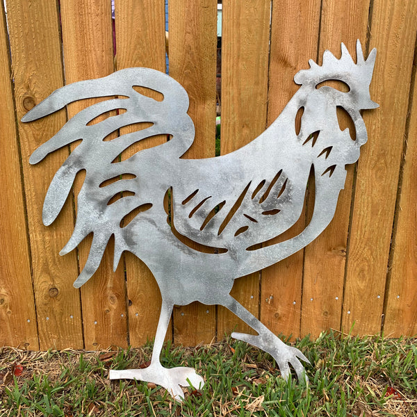 28"  X 28" CUSTOM ROOSTER LASERCUT ART WITH RING DESIGN WESTERN METAL ANIMAL ART HOME WALL DECOR BRAND NEW