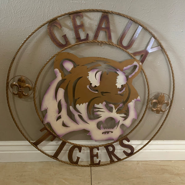 12",18", 24", 32", 36" GEAUX TIGERS CUSTOM METAL VINTAGE CRAFT SIGN TEAM HANDMADE