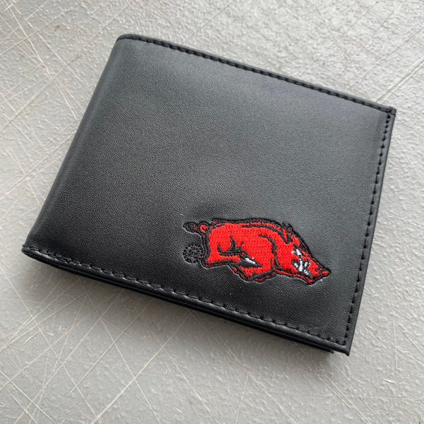 5" ARKANSAS RAZORBACKS CUSTOM LEATHER WALLET BIFOLD STYLE NEW-- FREE SHIPPING
