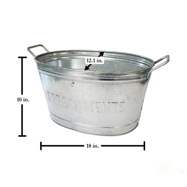 18" GALV. REFRESHMENTS OVAL METAL TUB BUCKET WESTERN HOME DECOR NEW