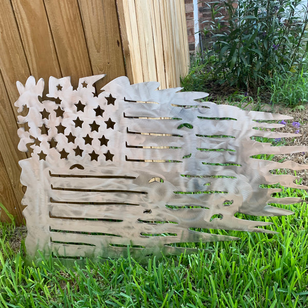 TATTERED USA AMERICAN FLAG RAW METAL LASERCUT HANDMADE WESTERN HOME DECOR BRAND NEW