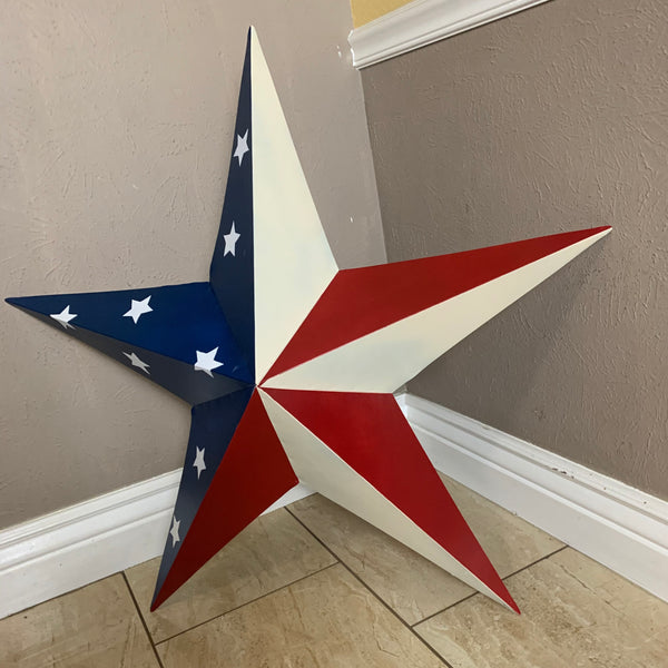 12",16",24",30",36" USA AMERICAN FLAG STAR STYLE #1 RED WHITE & BLUE METAL BARN STAR WALL ART HANDMADE STYLE# 1