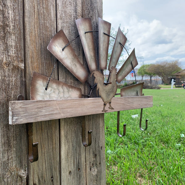 24" GALVANIZED HALF WINDMILL WESTERN KEY HOLDER HOOK WALL ART METAL WESTERN HOME DECOR NEW