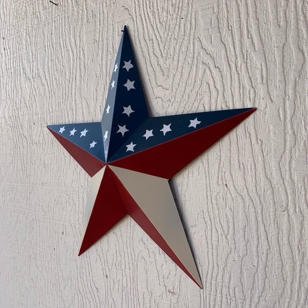 12",16",24",30",36" USA AMERICAN FLAG STAR RED WHITE & BLUE METAL BARN STAR METAL WALL ART HANDMADE