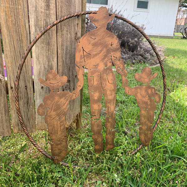 18",24" FATHER & 2 SON LASER CUT METAL WALL ART CUSTOM VINTAGE CRAFT RUSTIC BRONZE COPPER HAND MADE