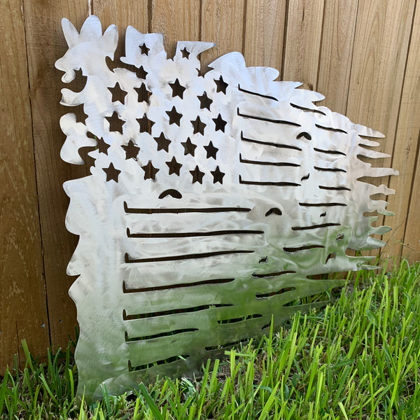 TATTERED USA AMERICAN FLAG RAW METAL LASERCUT HANDMADE WESTERN HOME DECOR BRAND NEW