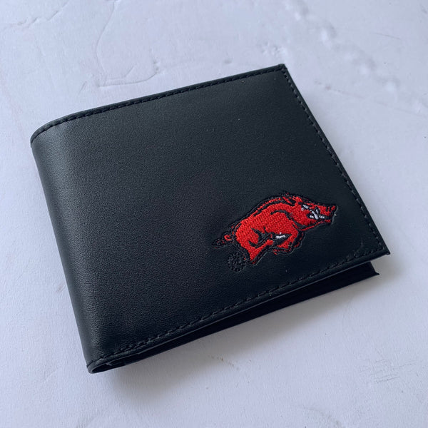 5" ARKANSAS RAZORBACKS CUSTOM LEATHER WALLET BIFOLD STYLE NEW-- FREE SHIPPING