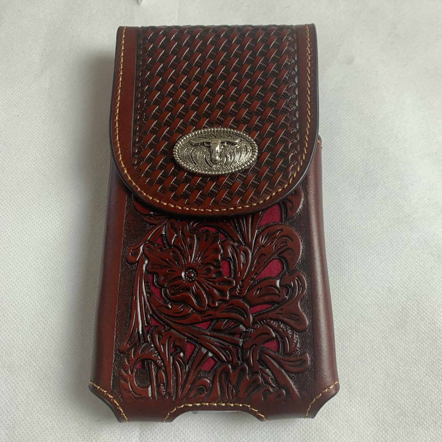 7.5" LONGHORNS COFFEE BROWN LEATHER POUCH EXTRA LARGE BELT LOOP HOLSTER CELL PHONE CASE UNIVERSAL OVERSIZE