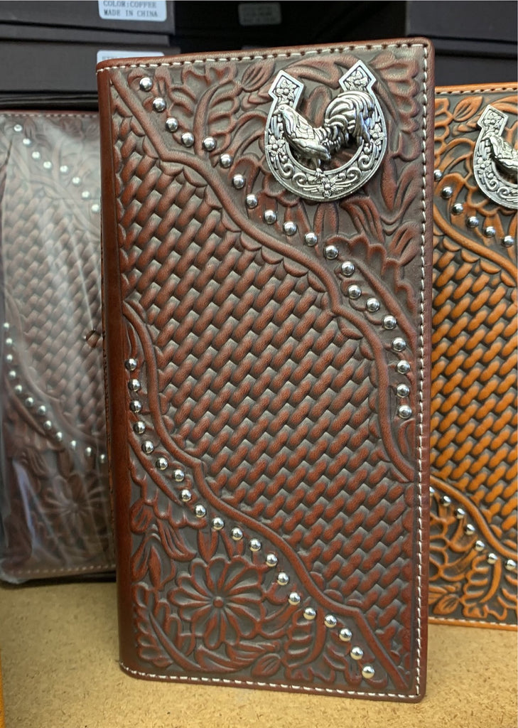 GENUINE LEATHER WESTERN CHECKBOOK MEN'S WALLET WESTERN FASHION ART