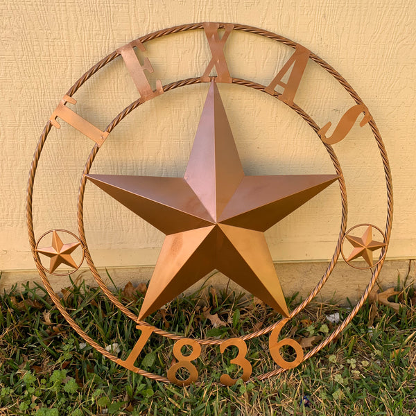 24", 32",36",40" TEXAS 1836 HAMMERED COPPER  BARN STAR METAL WALL WESTERN HOME DECOR RED WHITE BLUE ART