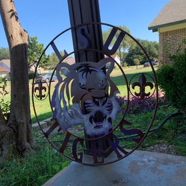 12,18",24",32" LSU TIGERS PURPLE WHITE CUSTOM METAL TEAM VINTAGE CRAFT HANDMADE