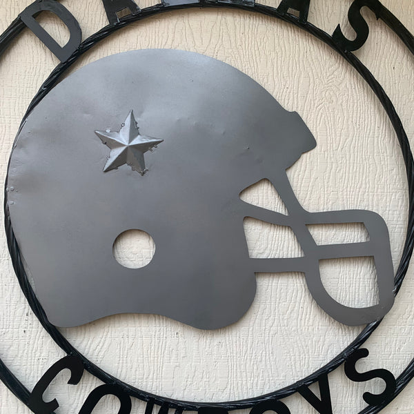24", 32",36" DALLAS COWBOYS HELMET SIGN SILVER & BLACK CUSTOM METAL VINTAGE CRAFT TEAM SIGN HANDMADE