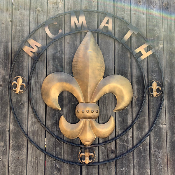 FORD STYLE YOUR CUSTOM NAME FLEUR DE LIS METAL TWISTED ROPE RING SIGN WALL ART WESTERN HOME DECOR HANDMADE 24", 32", 36"