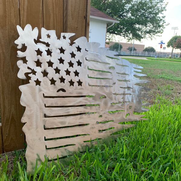 TATTERED USA AMERICAN FLAG RAW METAL LASERCUT HANDMADE WESTERN HOME DECOR BRAND NEW