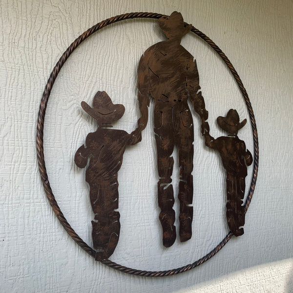 18",24" FATHER & 2 SON LASER CUT METAL WALL ART CUSTOM VINTAGE CRAFT RUSTIC BRONZE COPPER HAND MADE