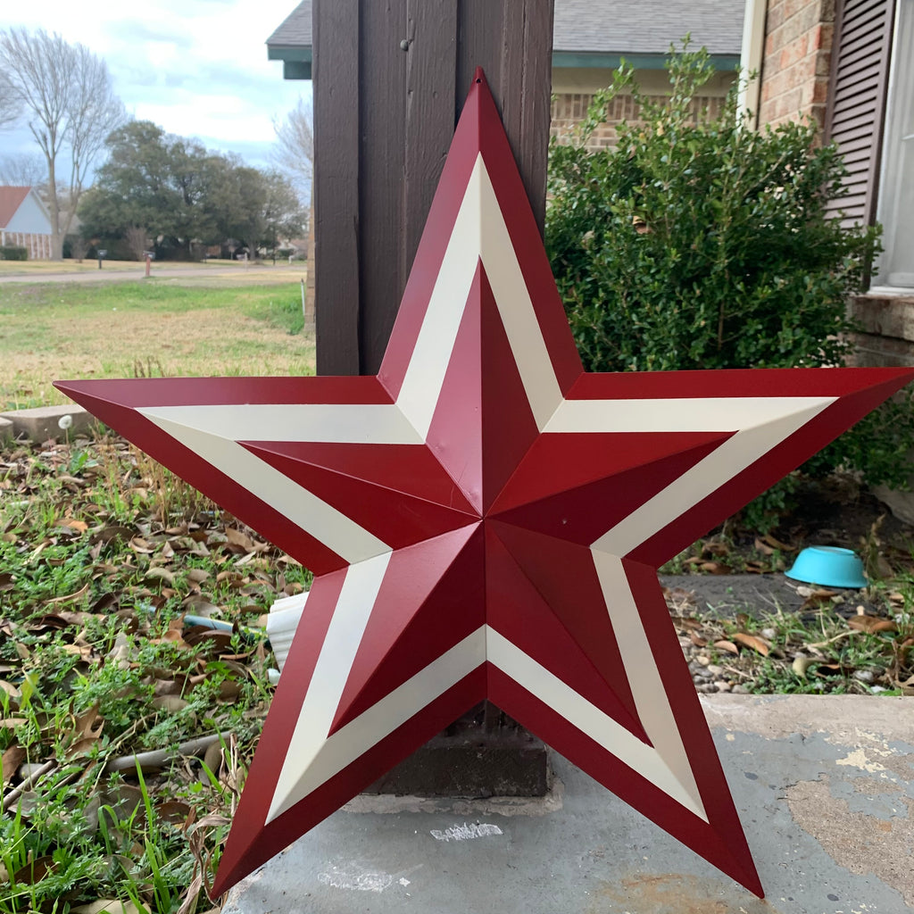 12",16",24",30",36" RED WHITE METAL BARN STAR METAL WALL ART HANDMADE