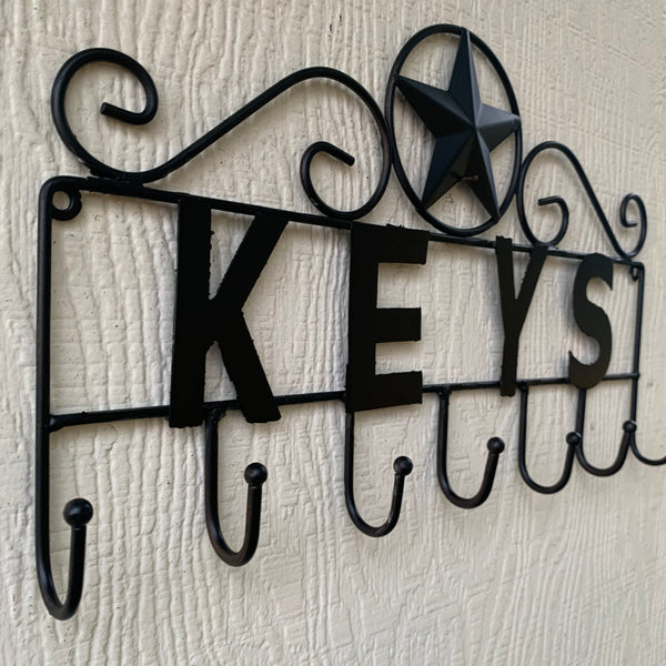 16"x10" LONESTAR KEYS HOLDER METAL HOOKS HANDMADE USA WALL ART METAL WESTERN HOME DECOR NEW BLACK