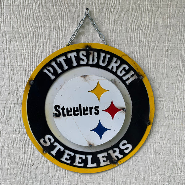 15" PITTSBURGH DISC CUSTOM METAL VINTAGE CRAFT TEAM SPORTS SIGN WESTERN HOME DECOR HANDMADE