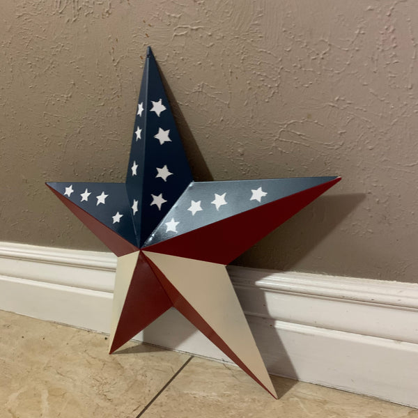 12",16",24",30",36" USA AMERICAN FLAG STAR RED WHITE & BLUE METAL BARN STAR METAL WALL ART HANDMADE