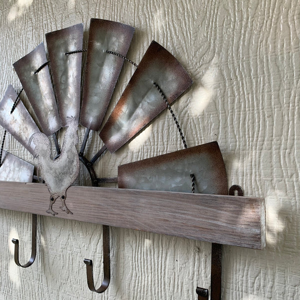24" GALVANIZED HALF WINDMILL WESTERN KEY HOLDER HOOK WALL ART METAL WESTERN HOME DECOR NEW