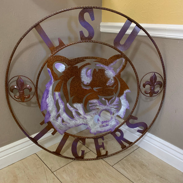 12,18",24",32" LSU TIGERS PURPLE WHITE CUSTOM METAL TEAM VINTAGE CRAFT HANDMADE