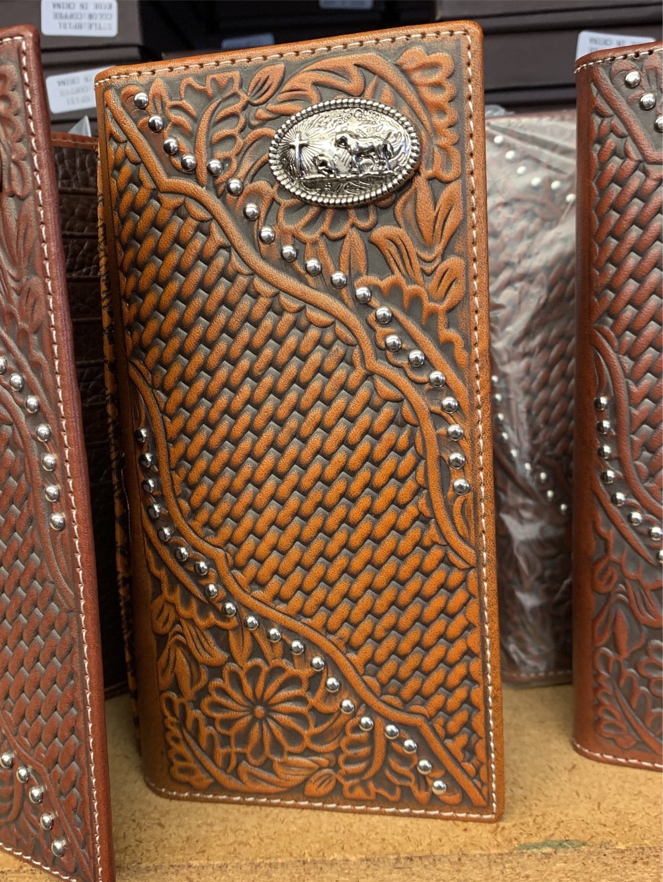 GENUINE LEATHER WESTERN CHECKBOOK MEN'S WALLET WESTERN FASHION