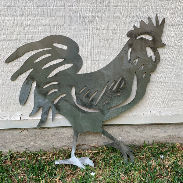 28"  X 28" CUSTOM ROOSTER LASERCUT ART WITH RING DESIGN WESTERN METAL ANIMAL ART HOME WALL DECOR BRAND NEW
