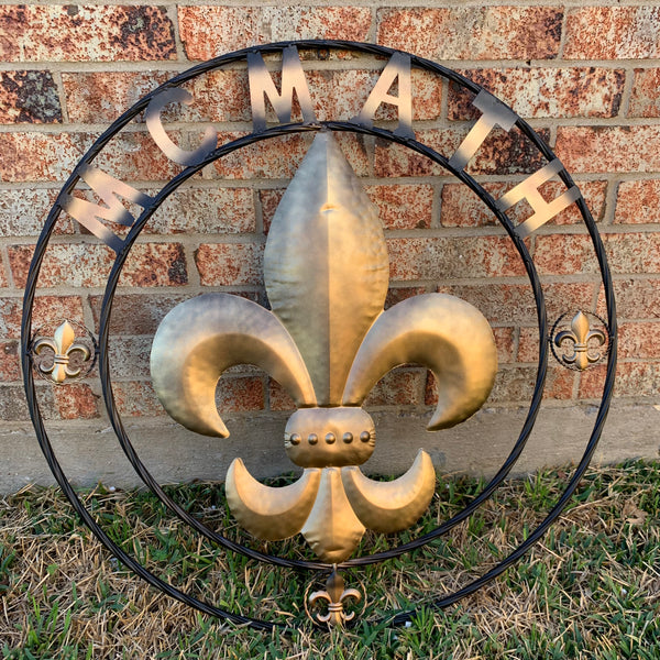 FORD STYLE YOUR CUSTOM NAME FLEUR DE LIS METAL TWISTED ROPE RING SIGN WALL ART WESTERN HOME DECOR HANDMADE 24", 32", 36"