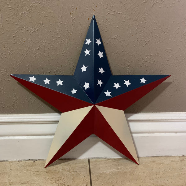 12",16",24",30",36" USA AMERICAN FLAG STAR RED WHITE & BLUE METAL BARN STAR METAL WALL ART HANDMADE