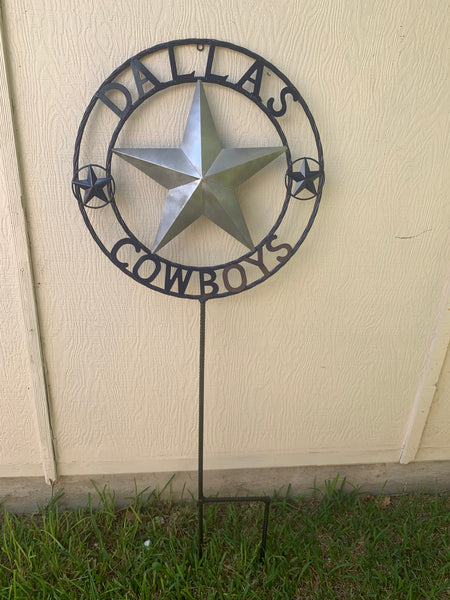 24" STAR & 34" STAKE DALLAS COWBOYS DECOR METAL ART WESTERN HOME WALL DECOR ALL SILVER & NAVY BLUE WITH 34" STAKE