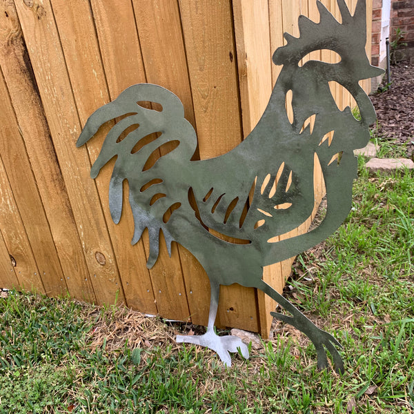 28"  X 28" CUSTOM ROOSTER LASERCUT ART WITH RING DESIGN WESTERN METAL ANIMAL ART HOME WALL DECOR BRAND NEW