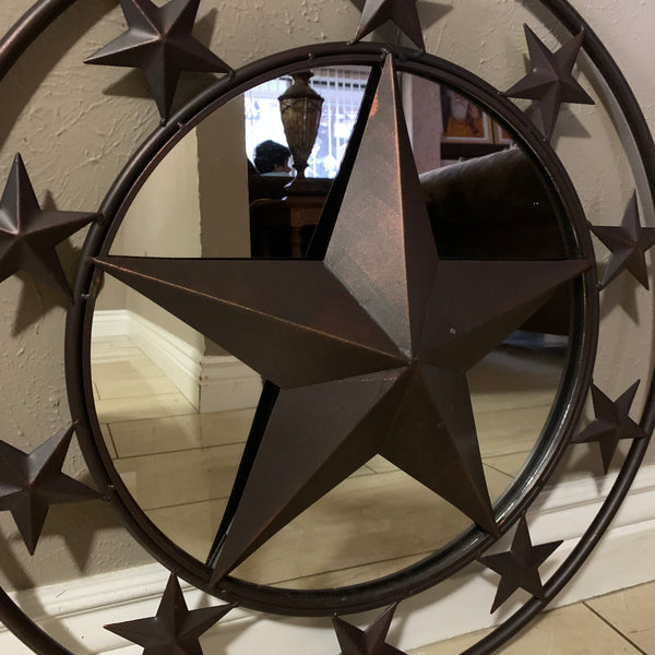24" MULTI STAR WITH MIRROR METAL ART WESTERN HOME WALL DECOR RUSTIC BROWN NEW HANDMADE