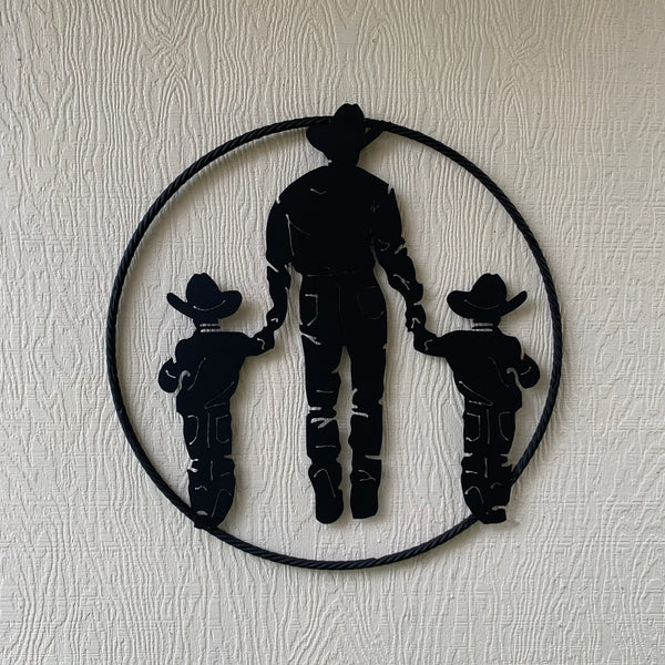 24" FATHER & 2 SON LASER CUT METAL WALL ART CUSTOM VINTAGE CRAFT RUSTIC BLACK HAND MADE