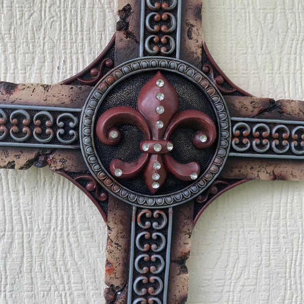P&G FLEUR DE LIS STONE CROSS WESTERN HOME DECOR NEW ART--FREE SHIPPING