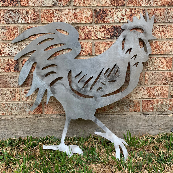 28"  X 28" CUSTOM ROOSTER LASERCUT ART WITH RING DESIGN WESTERN METAL ANIMAL ART HOME WALL DECOR BRAND NEW