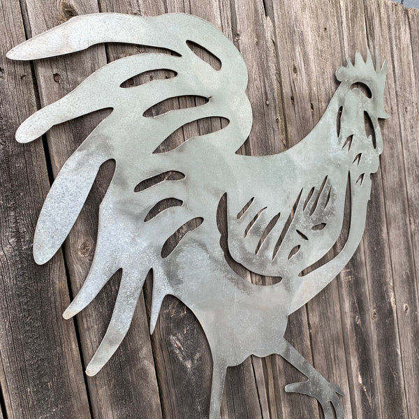 28"  X 28" CUSTOM ROOSTER LASERCUT ART WITH RING DESIGN WESTERN METAL ANIMAL ART HOME WALL DECOR BRAND NEW