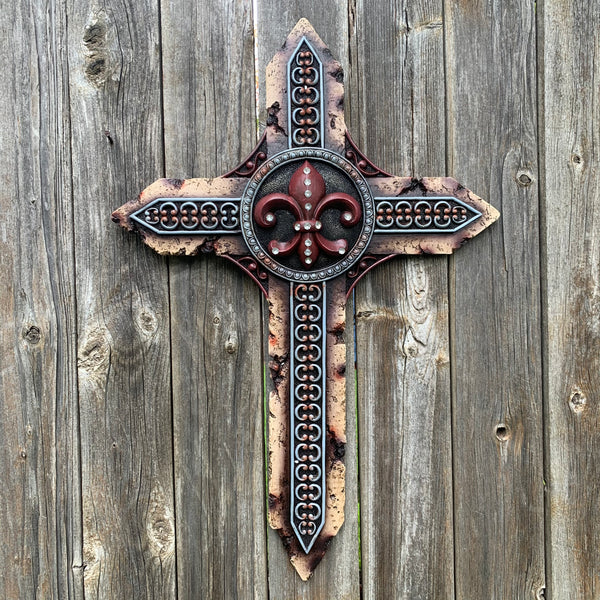 P&G FLEUR DE LIS STONE CROSS WESTERN HOME DECOR NEW ART--FREE SHIPPING